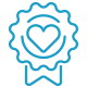 Aquamarine logo of award ribbon with a heart in the middle