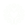 white logo illustration of heart surrounded by figures with arms raised